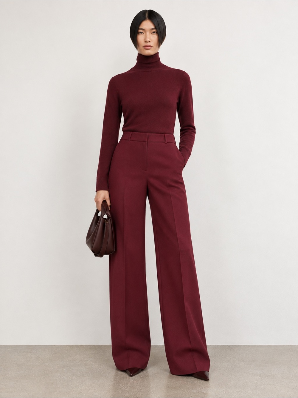 Lafayette 148 Dalton Wide Leg Wool Trousers Claret Burgundy Pants Size 6